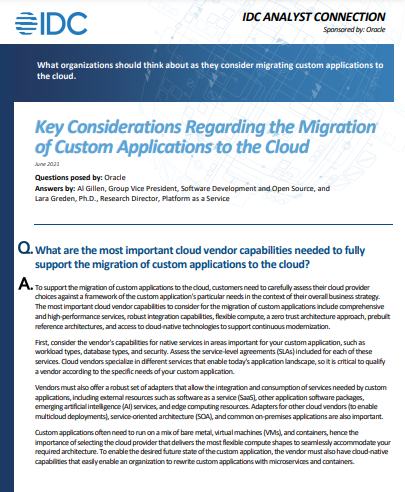  Key Considerations Regarding the Migration of Custom Applications to the Cloud
