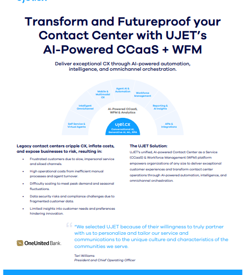  Transform and Futureproof yourContact Center with UJET’sAI-Powered CCaaS + WFM