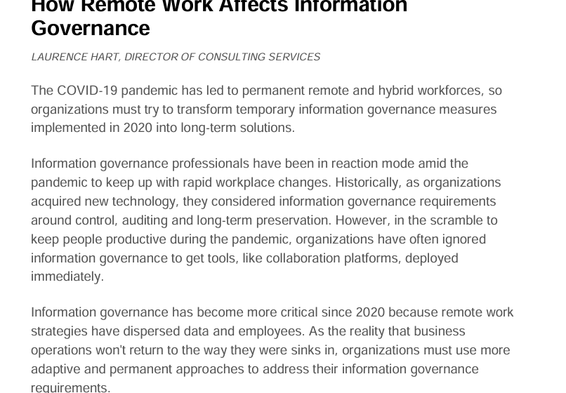  How Remote WorkAffects InformationGovernance