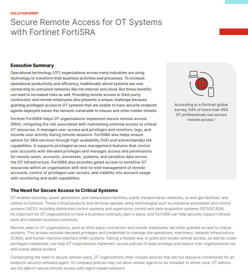  Secure Remote Access for OT Systemswith Fortinet FortiSRA