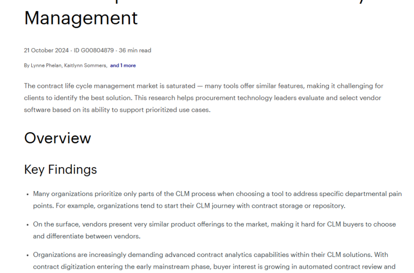  2024 Gartner Critical Capabilities for Contract Life Cycle Management