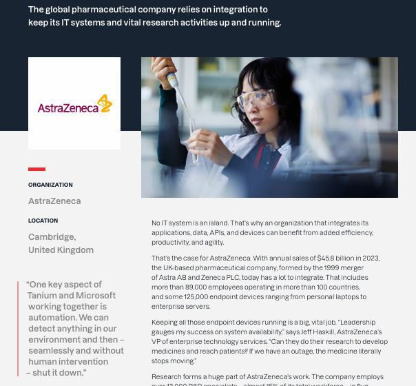 AstraZeneca takes advantage of Tanium’sintegrations with Microsoft & ServiceNow