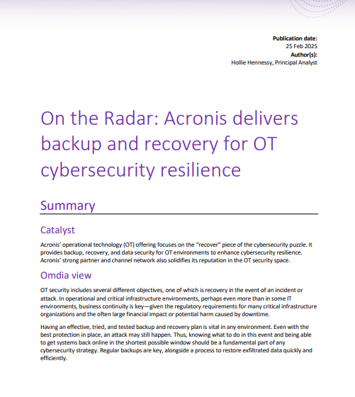  On the Radar – Acronis delivers backup and recovery for OT cybersecurity resilience