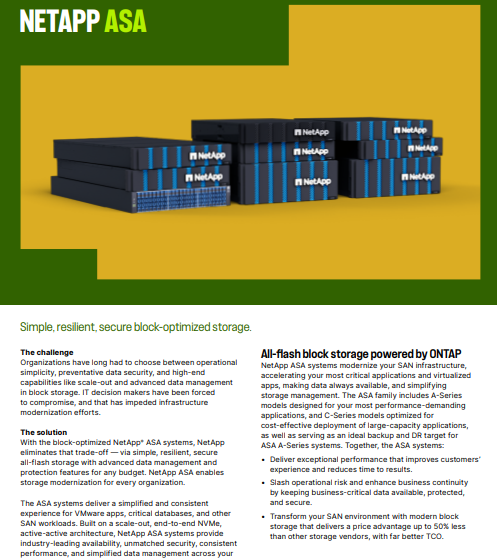  NETAPP ASA: Simple, resilient, secure block-optimized storage