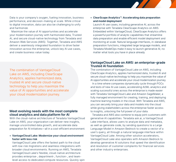  Accelerate AI innovation with Teradata and AWS