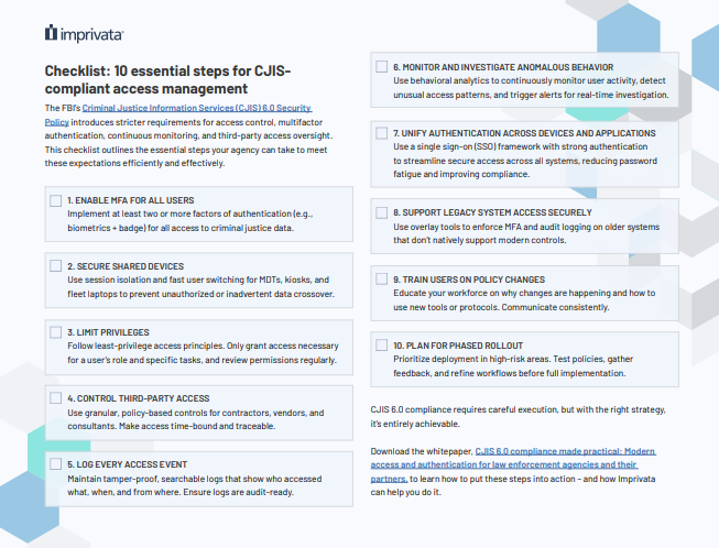 Checklist: 10 essential steps for CJIS compliant access management