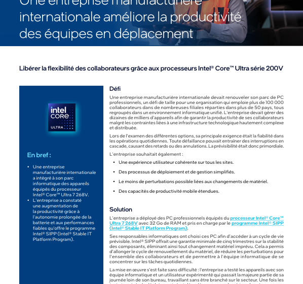  Une entreprise manufacturire internationale amliore la productivit des quipes en dplacement