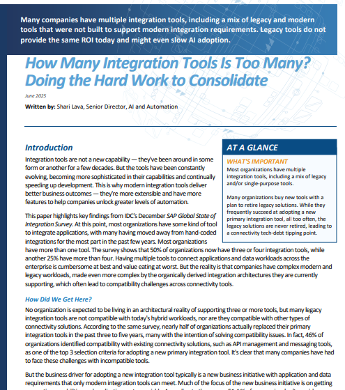  A simple solution for integration complexity: How Many Integration Tools is Too Many? Doing the Hard Work to Consolidate – IDP-007