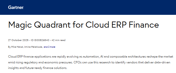  Magic Quadrant for Cloud ERP Finance