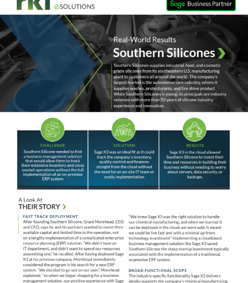  Southern Silicone’s Cloud Solution Generates Rapid Time to Value