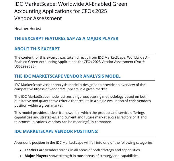  IDC MarketScape: Worldwide AI-Enabled Green Accounting Applications for CFOs 2025 Vendor Assessment_ES eng